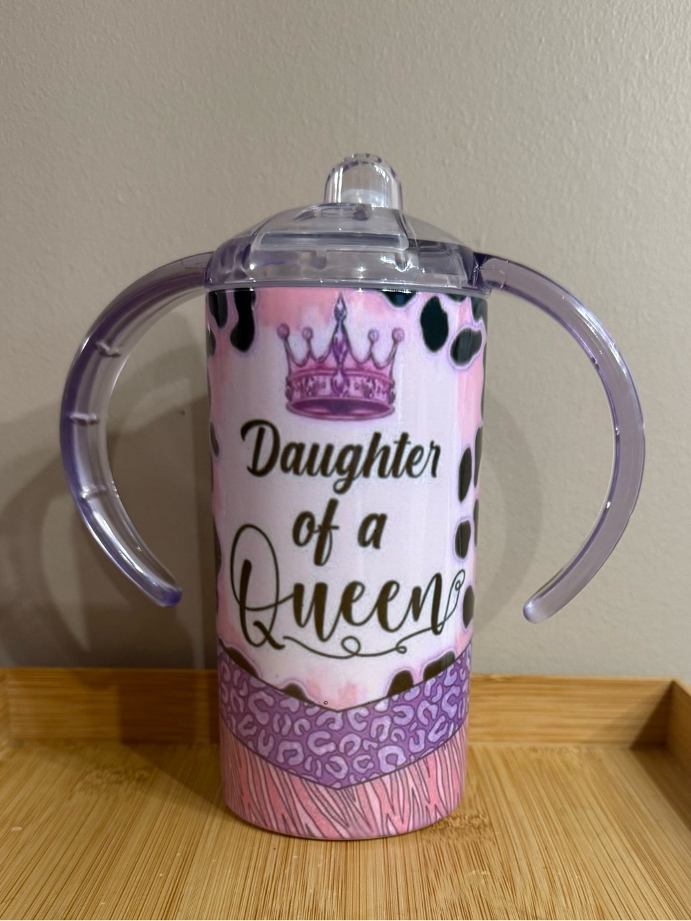 Daughter of a Queen Pink Insulated Tumbler Sippy Cup with Handles Toddler Girl